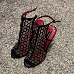 Charles & Keith Black and Red Mesh Heels